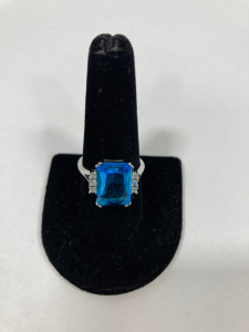 Blue Topaz Emerald Cut .925 Silver Ring