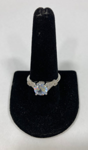 Round Cut Faceted Aquamarine .925 Silver Ring