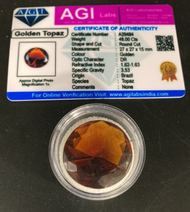 48.00ct Certified Golden Topaz Round Cut Brazilian Gemstone