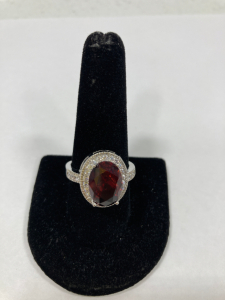 Oval Cut Faceted Red Ruby .925 Ring