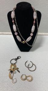 (2) Pairs of Earrings, Keychain, (2) Necklaces