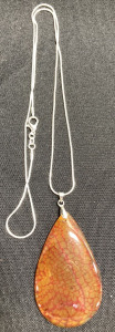 98.40ct Yellow/Red Dragon Veins Agate Teardrop .925 Necklace