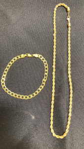 Gold Tone Chain Link Bracelet, Gold Tone Rope Chain Necklace