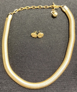 Gold Tone Choker Necklace and Gold Tone Stud Earrings