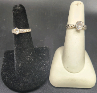 (2) Silver Rings With Clear Stones