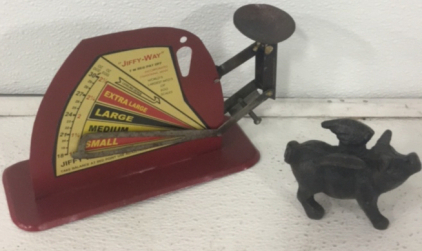 (1) Vintage &ldquo; Jiffy-Way&rdquo; Egg Scale (1) Cast Iron 4&rdquo; Flying Pig Decoration