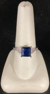Blue Sapphire Square Cut .925 Ring Size 9.5