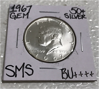 1967 SMS Gem BU++++ Silver Kennedy 1/2 Dollar
