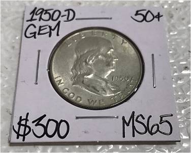1950-D MS65 Gem Franklin Silver 1/2 Dollar
