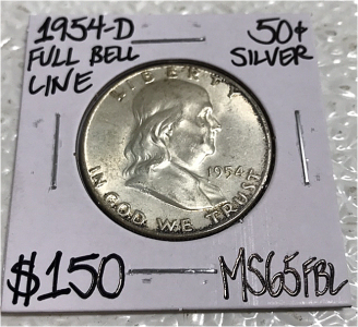 1954-D MS65FBL Full Bell Line Franklin 1/2 Dollar