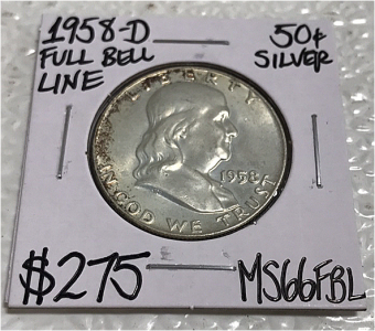 1958-D MS66FBL Full Bell Line Franklin 1/2 Dollar