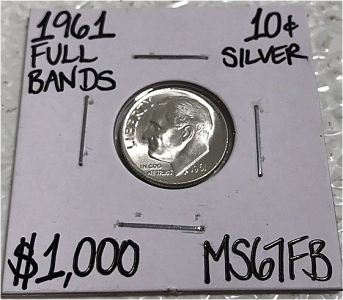 1961 MS67FB Full Bands Gem Silver Dime