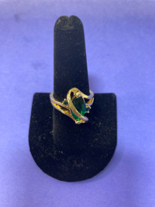 Gold Band Ring With Green Stone