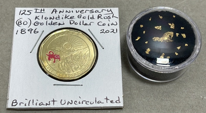 (1) 125th Anniversary Klondike Gold Rush Dollar Coin 1896-2021 (BU), Alaska/Yukon Gold Rush Nuggets