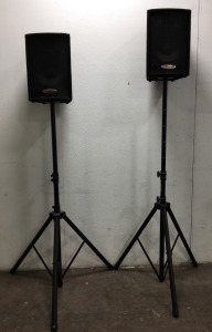 Set of 10&rdquo; Harbinger Concert Speakers with Adjustable Tripods up to 6ft