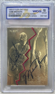 (1) 1996-97 Fleer 23kt Gold Game Breakers Michael Jordan-Scottie Pippen (Signature Series) Carded And Graded WCG 10 GEM-MT