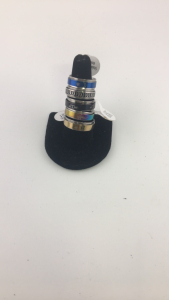 (1) Size 7.5 Stainless Steel Blue & Silver Ring (1) Size 8 Stainless Steel Silver and Black Ring (1) Size 11.5-12 Stainless Steel Gold Plated Ring (1) Size 9 Stainless Steel Graphite Ring (1) Size 9.5-10 Stainless Steel Ring