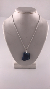 29.30ct Dark Blue 18&rdquo; Sea Sediment Freeform Slice .925 Necklace