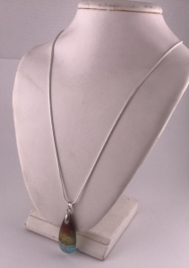 20.90ct Blue Dragon Veins Agate Teardrop .925 Silver Necklace