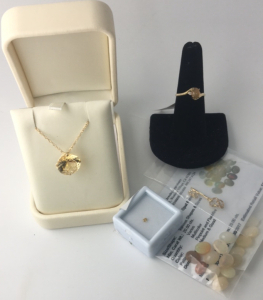 (1) Natural Fancy Color Diamond App 0.1 Ct ; (1) Size 7 10K Gold Opal 1CT Diamond: 0.02 Ring ; (1) 14KT Gold 2.6 gm Circular Cut Opal 18&rdquo; Necklace ; (1) Natural Opal Parcel Various Shape/ Sizes 20 Cts ; (1) Gold Key Pendant