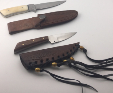 (1) 3&rdquo; Straight Back Fixed Blade Knife With Sheath (1) 2.5&rdquo; Patch Knife Fixed Blade Knife With Leather Sheath