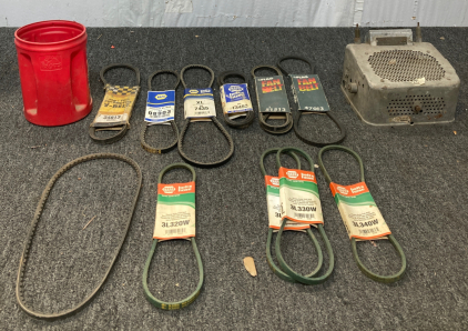 Fan Belts, Coffee Can of Nails, Antique Radio