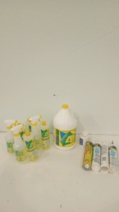 (1) Gallon Of 4U Concentrate Multi Purpose Cleaner (3) 4U 12oz Spray Bottles (4) Tubes Of Various Caulking