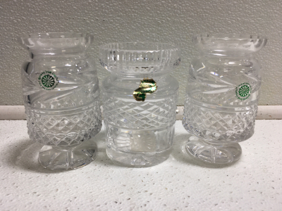 (2) Galway Irish Crystal 24%Lead Crystal (1) Crystal Jar