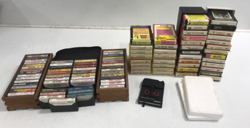 (41) Assorted 8Track Tapes Including Top Artist The Oak Ridge Boys, Waylon Jennings, George Jones & Many More!! (53) Cassette Tapes Including Top Artist Johnny Cash, George Jones Randy Travis and Many More! (1) 8 Track to Cassette Adaptor