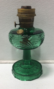 Antique Aladdin Green Glass Kerosene Lamp