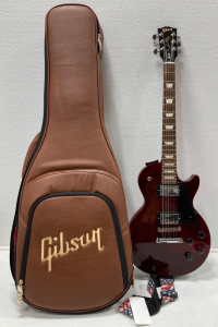 Brown And Black Gibson Electric Guitar, Gibson Leather And Red Plush Case