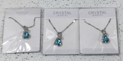 (3) Blue Crystal Jewlery Necklaces