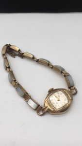 Vintage Gold Tone Bulova Watch W/ Mother Of Pearl Inlay