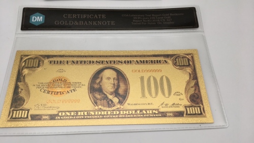 $100 Gold Plated Certificate Note