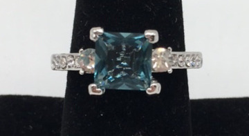 Size 9 Princess Cut Aquamarine Ring