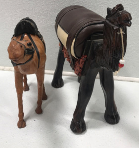 (2) Decorative Wood Camels