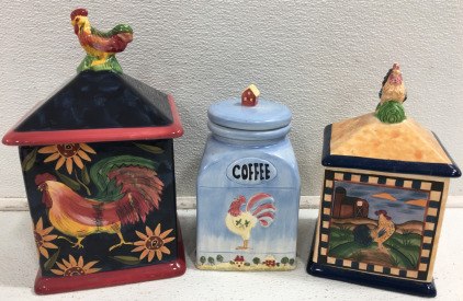 (3) Rooster Canisters W/Lid