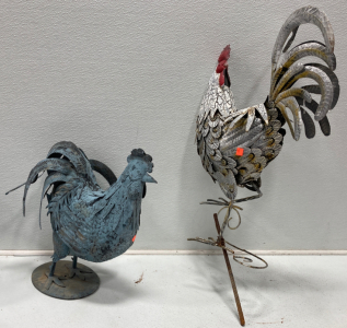 (2) Metal Rooster Home Decor