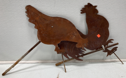 (2) Metal Roosters Yard Decor