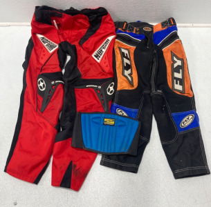 Pair Of Kids Fly Racing Motocross Pants, Pair of No Fear Spectrum Motocross Racing Pants Size 34&rsquo;&rsquo;, Item Bag And Waist Gaurd