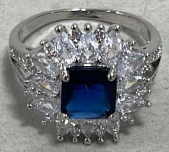 (1) Squarecut Blue Sapphire .925 Ladies Ring Size 10