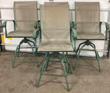 (4) Green Metal Swivel Patio Bar Chairs