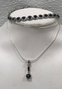 Black Stone Pendant Necklace, Matching Bracelet