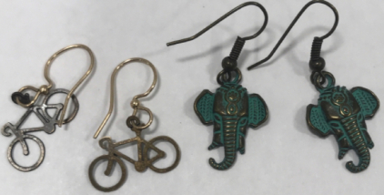 (1) Pair Of Bike Earrings, (1) Pair Of Elephant Earrings