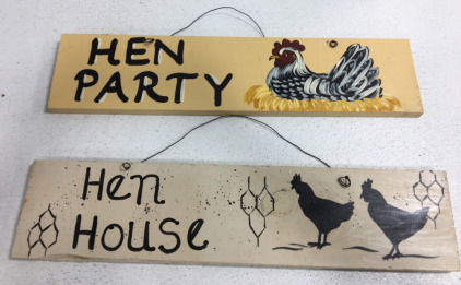 (2) Wood Hen Signs