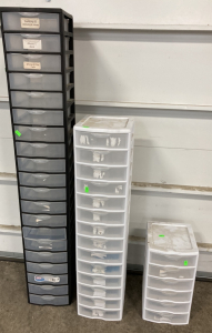 (3) Small Drawer Storage Towers