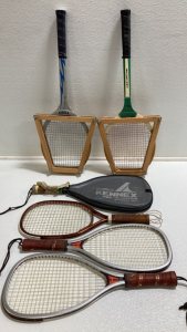 (2) Vintage Tennis Rackets, (4) Racquetball Rackets
