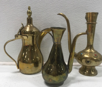 (3) Brass Antique Tea Pots
