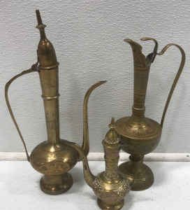 (3) Small Brass Tea Pots