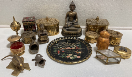 Assorted Brass and Metal Containers and Knick Knacks